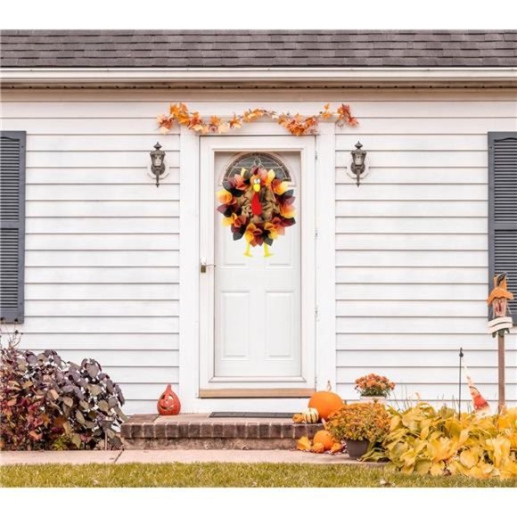 Thanksgiving Door Decorations Turkey Decor Thanksgiving Wreath for Front Door - Picture 2 of 7
